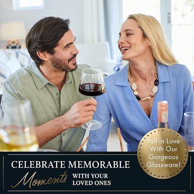 ELIXIR GLASSWARE Modern Red Wine Glasses Set of 2 - 22 oz - Hand Blown Crystal, Tall Long Stem - Unique Large With Stem