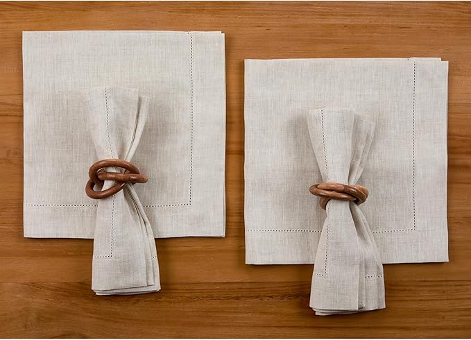 Solino Home Light Natural Linen Napkins Set of 4-100% Pure Linen Hemstitch Dinner Napkins 20 x 20 Inch for Fall, Autumn, Thanksgiving, Christmas, Holiday - Classic Hemstitch