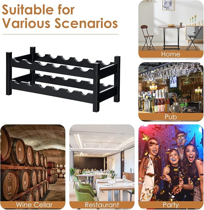 COSTWAY Wine Rack, Bamboo 12 Bottles 2-Tier Wine Display Rack for Countertop Home Kitchen Pantry, Free Standing Wine Storage, Rack Tabletop Wine Rack (Brown)