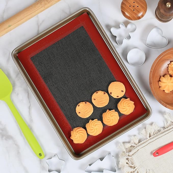 Perforated Silicone Baking Mats for Quarter Sheet, 2 Pcs Non-Stick Eclair Baking Mats for 9x13 Cookie Sheet, Reusable Baking Sheet Liners Compatible with Nordic Ware Naturals Quarter Sheet