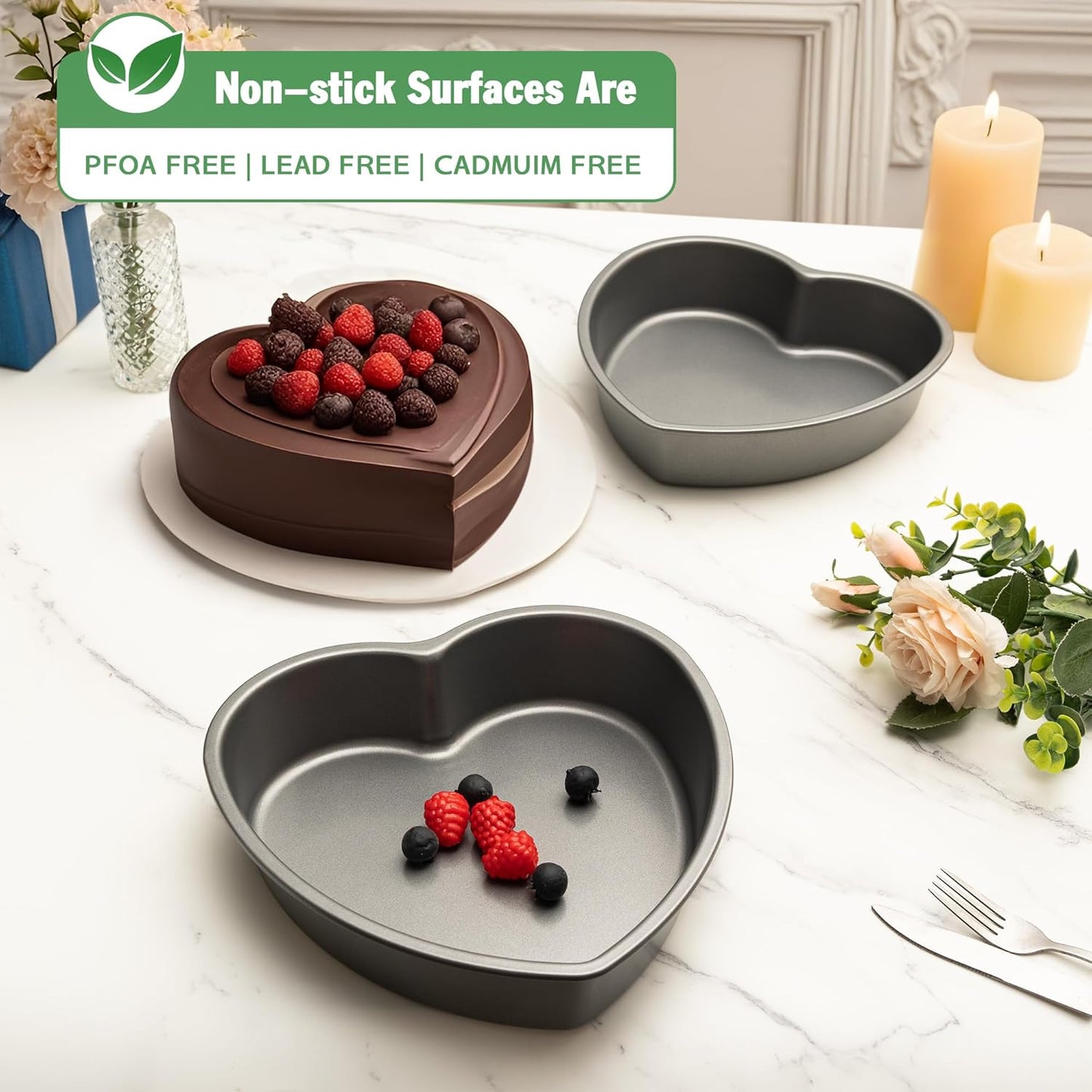 Tiawudi Heart Shaped Cake Pans, Large Baking Pan for Lovely Cakes, Nonstick Baking Molds, 9 Inch Cake Tins for Wedding, Birthday, Party & Family, Set of 2