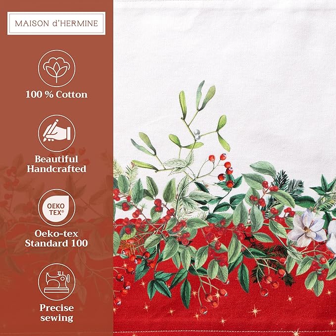 Maison d' Hermine Placemats Set of 4 100% Cotton Washable Cloth Place Mats, Reusable Table Mats for Thanksgiving Christmas Decorations Kitchen Dining Party Wedding Restaurant (Noel, 13" x 19")