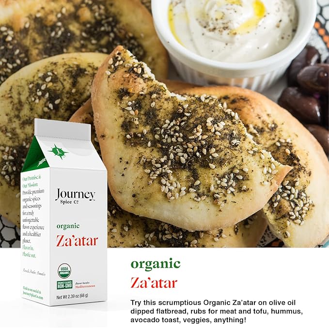 Gourmet Organic Za’atar Spice Blend Gift Set by Journey Spice Co. | Sumac, Sesame Seeds, Oregano, Marjoram, Hyssop | Salt-Free | Non-GMO | 5 oz. (total) | Resealable/Reusable Cap