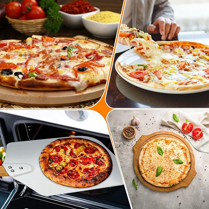 Skyflame Kitchen Supply Aluminum Pizza Peel with Wooden Handle 14-Inch x 16-Inch, Large Pizza Paddle for Baking Homemade Pizza Bread