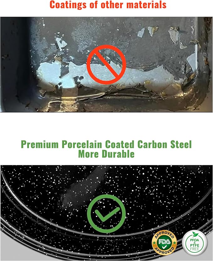 Enamel Granite Roasting Pan with Lid 18 Inch with Rack, Extra Large Deep Oven Baking Pot, NonStick Oval Carbon Steel Potato Roaster Pan for Turkey Chicken Steak NonToxic Perfect for Party Thanksgiving