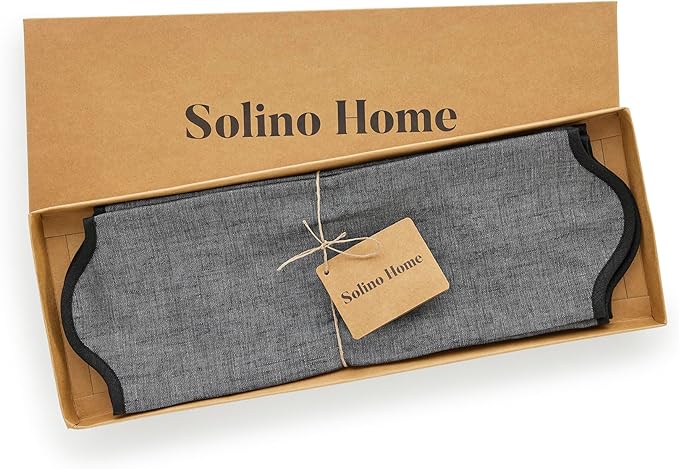 Solino Home Scallop Linen Placemats Set of 4-100% Pure Linen Black and Charcoal Grey Round Cloth Placemats 16 Inch for Thanksgiving - Giselle Scallop Edge Handcrafted and Machine Washable