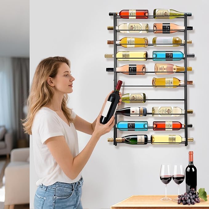 Wall Mounted Wine Rack: Large Wall Mount Wine Rack, 20 Bottle Wall Hanging Metal Wine Bottle Shelf, Wine Storage Holder Organizer Display for Kitchen, Dining Room, Bar, Wine Cellar