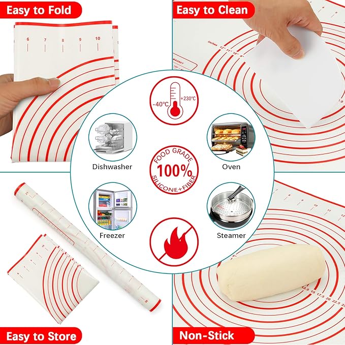 MIKULA Rolling Pin, Rolling Pins Thickness Rings and Silicone Baking Pastry Mat Set, Stainless Steel Dough Roller Rolling Pins for Baking & Bench Scraper For Pizza, Cookies, Pie, Pasta, Pastries