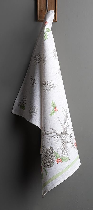 Maison d' Hermine Kitchen Towels Set of 3 100% Cotton 20" x 27.5" Reusable Cloth Tea Dish Towels Absorbent with Hanging Loop for Kitchen Dining Thanksgiving Christmas Decorations (Christmas Dew)