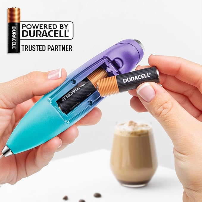 Zulay Kitchen Whisk Milk Frother with 4 Duracell Batteries - Powerful Handheld Foam Maker for Coffee, Lattes, Matcha, Hot Chocolate & Cappuccinos - Whip Creamy Froth in Seconds
