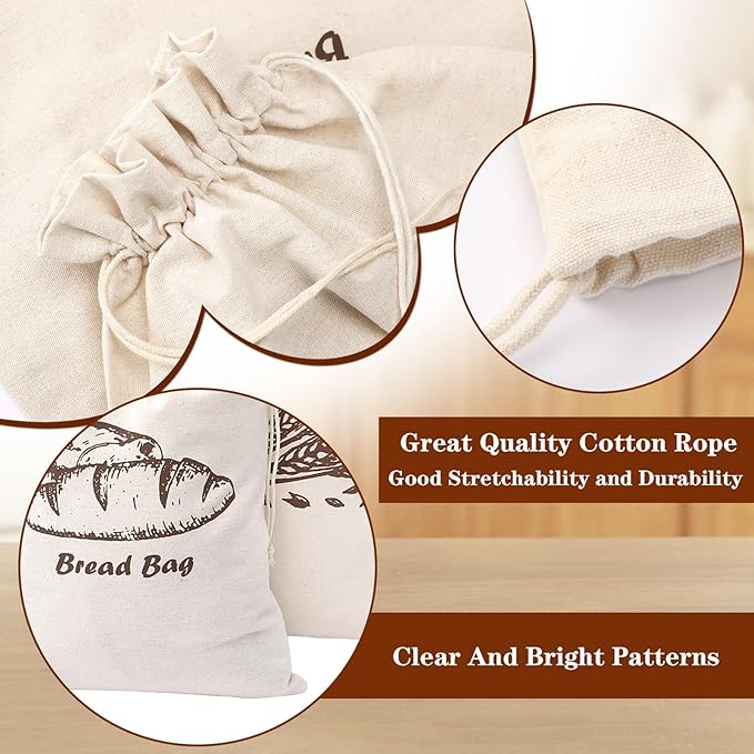 Augshy Bread Bags, 2 Pack Bread Bags for Homemade Bread, 17.7 * 11.8in Linen Bread Bag -Inside Lining to Keep Bread Fresh -Reusable Bread Bags