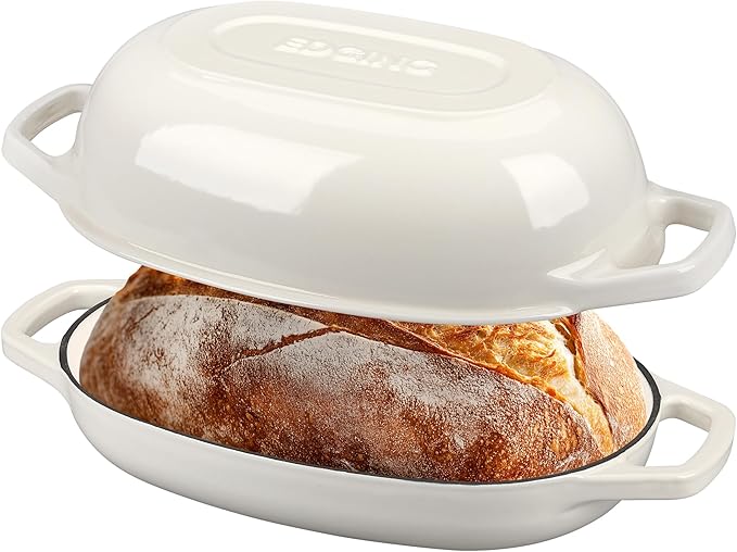 Enameled Cast Iron Oval Dutch Oven Pot with Lid, Dutch Oven for Sourdough Bread Baking, Oval Bread Pan, 5qt, White
