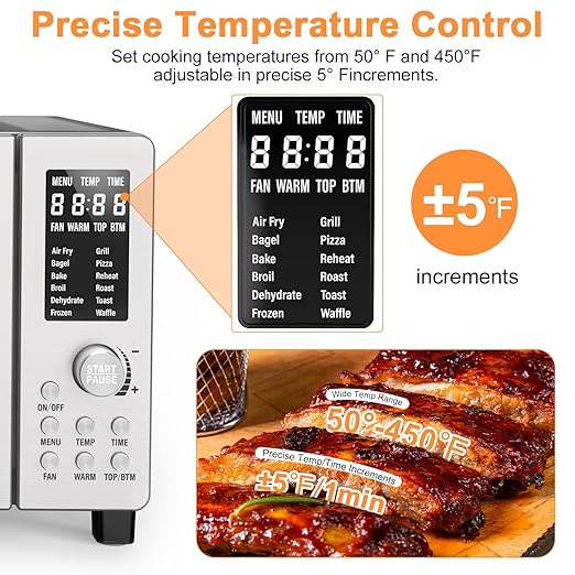 Nuwave Bravo Air Fryer Toaster Smart Oven, 10-in-1 Countertop Convection, 1800 Watts, 21-Qt Capacity, 50°-450°F Temp Controls, Top and Bottom Heater Adjustments 0%-100%, PFAS Free, Stainless Steel