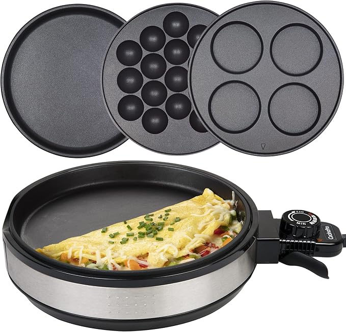 Multi Baker Deluxe- Baking Made Easy- Electric Appliance w Temp Control 3 Interchangeable Skillets for Grilling, Baking, Dessert Making- Grilled Cheese Omelets Pizza Sandwiches Cake Pops, Gift for Mom