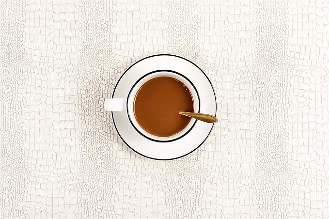 Faux Leather Hardboard Placemats, Set of 6 PU Table Mats, Easy to Clean, Heat & Stain Resistant for Office Conference Table, Dining Home Decor, White