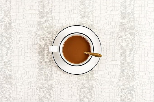 Faux Leather Hardboard Placemats, Set of 6 PU Table Mats, Easy to Clean, Heat & Stain Resistant for Office Conference Table, Dining Home Decor, White