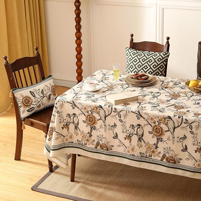 Floral Tablecloth for Rectangle Tables,Linen Table Cloth with Yellow and White Flower,Heavy Durable Table Cover for Dining Thanksgiving Kitchen Decor Party Banquet Christmas,63"*102"