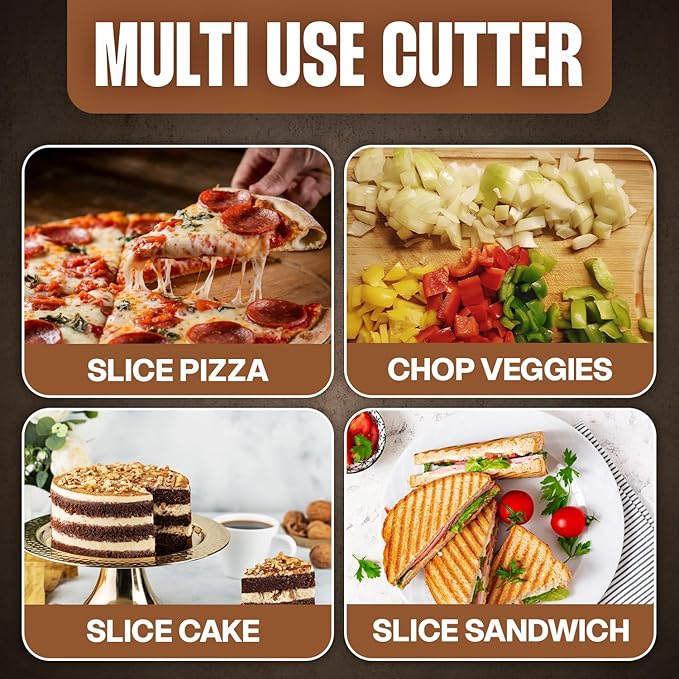 12-Inch Pizza Cutter Rocker Blade – Stainless Steel Mezzaluna Knife with Titanium Coating – Large Professional Pizza Cutter with Protective Cover – Dishwasher Safe