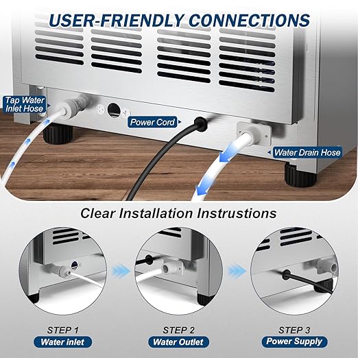 140Lbs/24H Ice Maker Machine with 30Lbs Ice Capacity for Commercial &Home use, 50Pcs Clear Ice Cubes per Round in 11-20Mins, Stainless Steel Under Counter Freestanding Ice Machine Maker