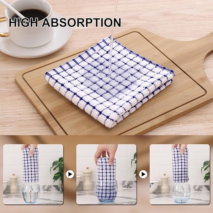 Kitinjoy Cotton 6 Pack Terry Kitchen Towels, 16 x 25 Inches Super Soft and Absorbent Dish Towels, Quick Drying Hand Towels for Kitchen Drying, Blue