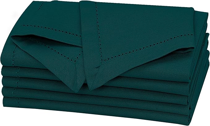Ruvanti Premium Linen Napkins Set of 6-20x20 Inch, Classic Hemstitch, Mitered Corner Cloth Napkins ‎‎- Soft, Elegant Dinner Napkins Cloth Washable for Weddings, Parties, Everyday Use - Teal