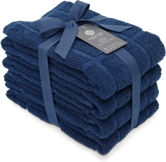 100% Cotton Terry Dish Towels for Kitchen, 4 Pack Plain, 16 x26 Inches, Super Soft and Absorbent, Perfect for Cleaning and Dish Washing | Navy Blue Kitchen Towels