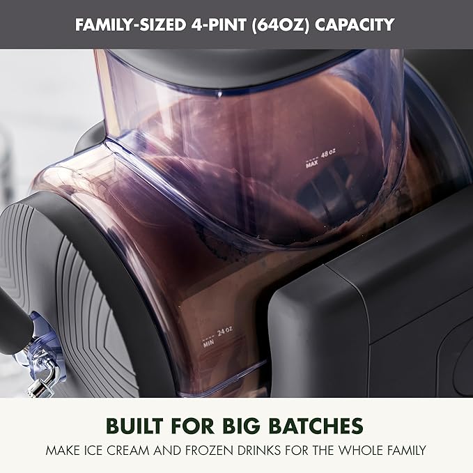 GreenPan Frost Ice Cream Machine & Frozen Drink Maker, Soft Serve, Slushie, Milkshakes & Cocktails, No Freezer Needed, 15-in-1, 7 Textures, Quiet & Rapid, Easy Clean, Family Size, Licorice Gray