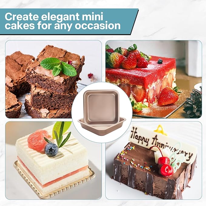 2-Pack 8 inch Square Baking Pan, Nonstick Square Brownie Pans, 8x8 Baking Pan, Square Cake Pan for Birthday Parties, Stackable 8×8 Cake Pan, Easy to Clean