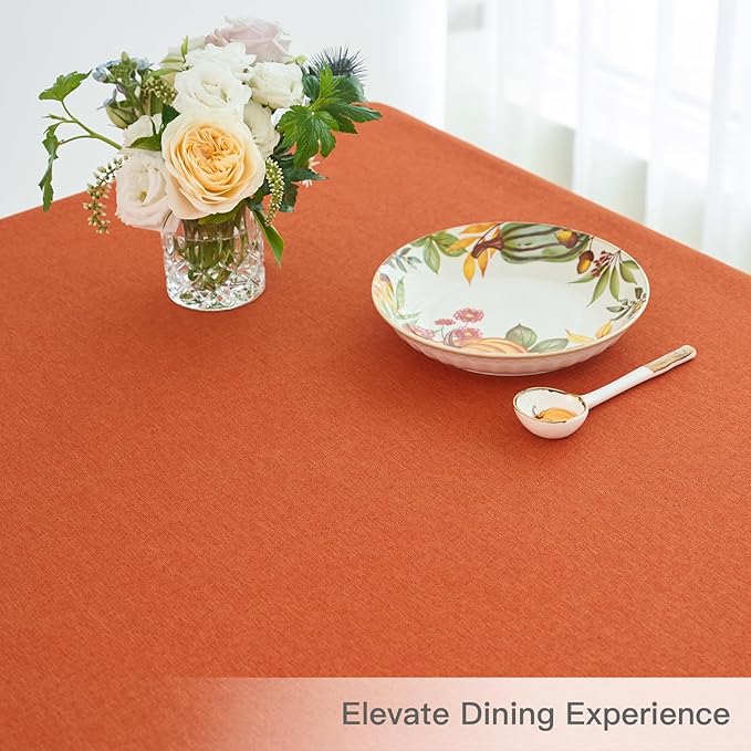maxmill Rectangle Linen Textured Tablecloth Spillproof Wrinkle Resistant Fall Table Cloth, Kitchen Dining Room Thanksgiving Decoration, Fabric Table Cover Halloween Tablecloths, 52 x 70 Inch, Rust