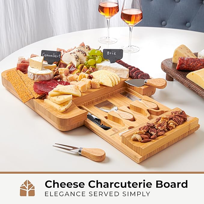 Woodenhouse Bamboo Charcuterie Boards Gift Set - Meat and Cheese Tray with Utensils Included - Bamboo Cheese Platter - House Warming Gifts New Home Couples & Family, Wedding Gifts