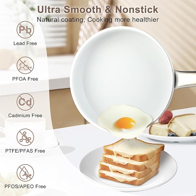 FAB&DELUXE Nonstick Cookware Set,5 Pcs Nonstick Pots and Pans, Aluminum Cooking Set with Glass Lids, Non-toxic Healthy Kitchen Cookware Sets, All Stovetops Compatible, PFAS and PFOA Free