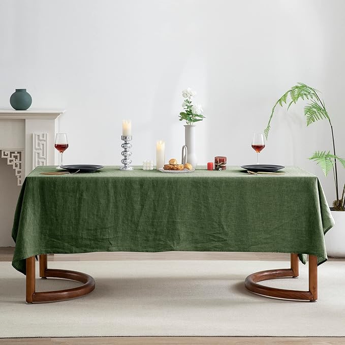 EVERLY 100% Pure Linen Rectangle Tablecloths 60x84Inches for Dining,Buffet Parties,Picnic,Events,Weddings and Restaurants,Decorative Halloween,Thanksgiving Machine Washable Tablecloths-Green
