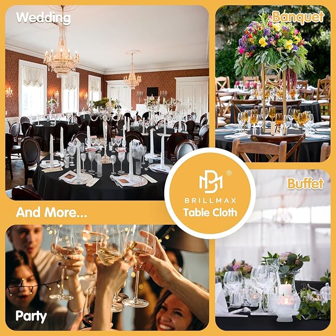 BRILLMAX 6 Pack Black Round Tablecloths 90 Inch - Circle Bulk Linen Polyester Fabric Washable Table Cloth Cover for Wedding Reception Banquet Birthday Party Buffet Restaurant