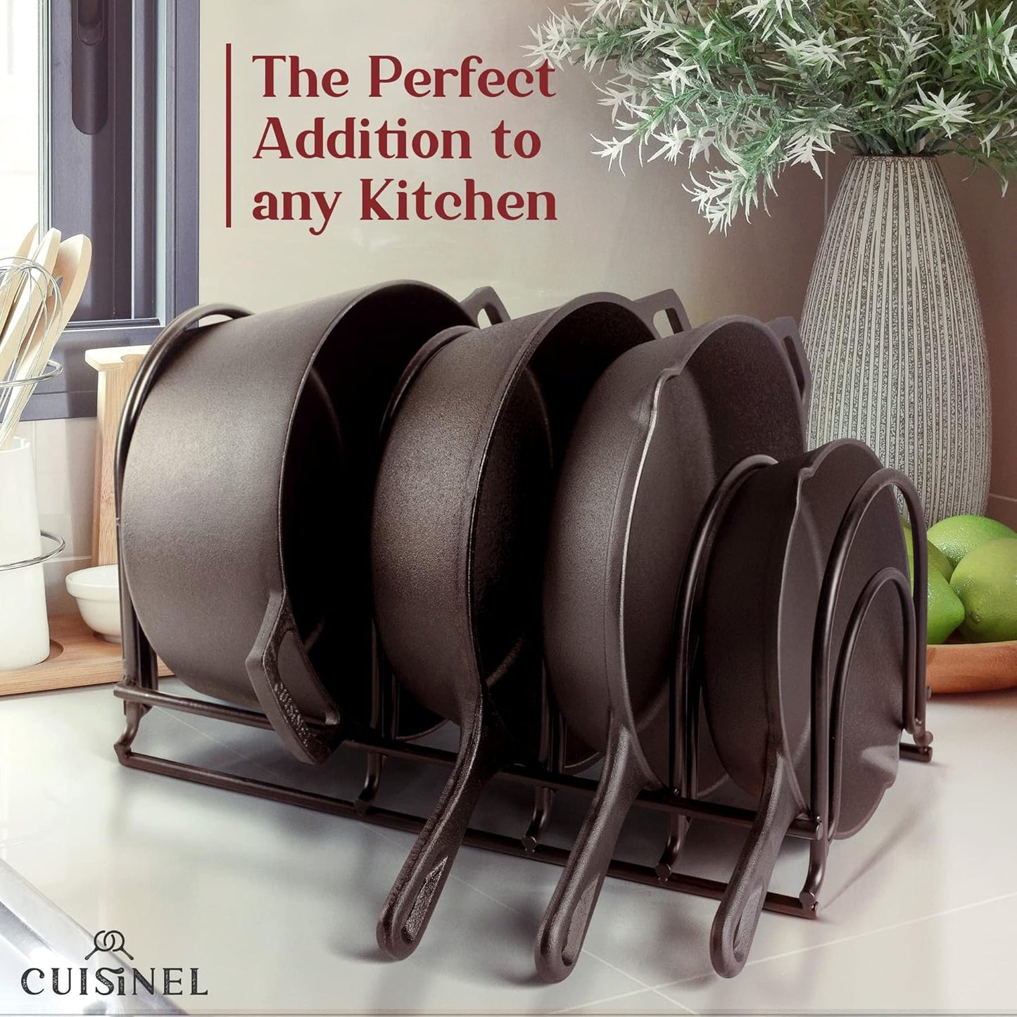 Cuisinel Pots and Pans Organizer Rack - 60 to 100-LBS Capacity Extremely Heavy Duty - 8mm Thick - Made in India - Matte-Black 15.9"-Tall 5-Tier Space Saving Kitchen Cookware Storage