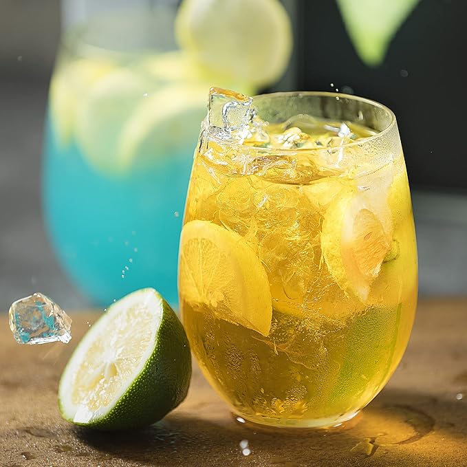 Set Of 8 Stemless Wine Glasses,Hand Blown Red Wine Glasses,Crystal Drinking Glasses Clear Glass Wine Tumbler,18.5oz