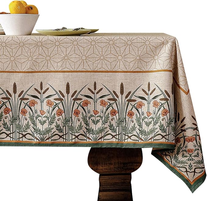 patdrea Floral Linen Table Cloth Durable Breathable Tabletop Cover Decorative Kitchen Dining Tablecloth for Rectangular Square Tables for Parties,Holiday,Christmas,55"*71"