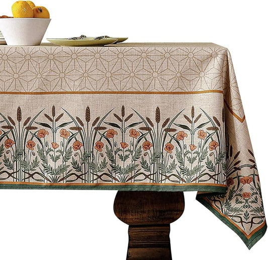 patdrea Floral Linen Table Cloth Durable Breathable Tabletop Cover Decorative Kitchen Dining Tablecloth for Rectangular Square Tables for Parties,Holiday,Christmas,55"*79"