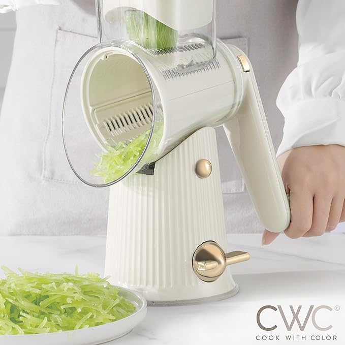 COOK WITH COLOR Rotary Cheese Grater with Handle - Counter Cheese Grater Suction Base with Hand Crank - 5 Blade Cheese Shredder - Easy to Use Manual Vegetable Chopper and Mandolin