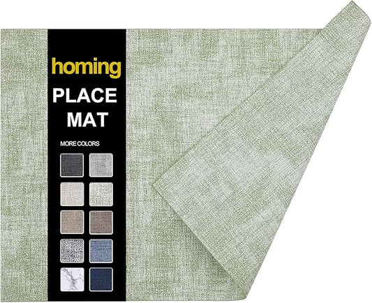 homing Faux Leather Heat Resistant Placemats 6 Packs, Waterproof Wipeable Dining PU Place Mats for Indoor & Outdoor, Easy to Clean, Light Green