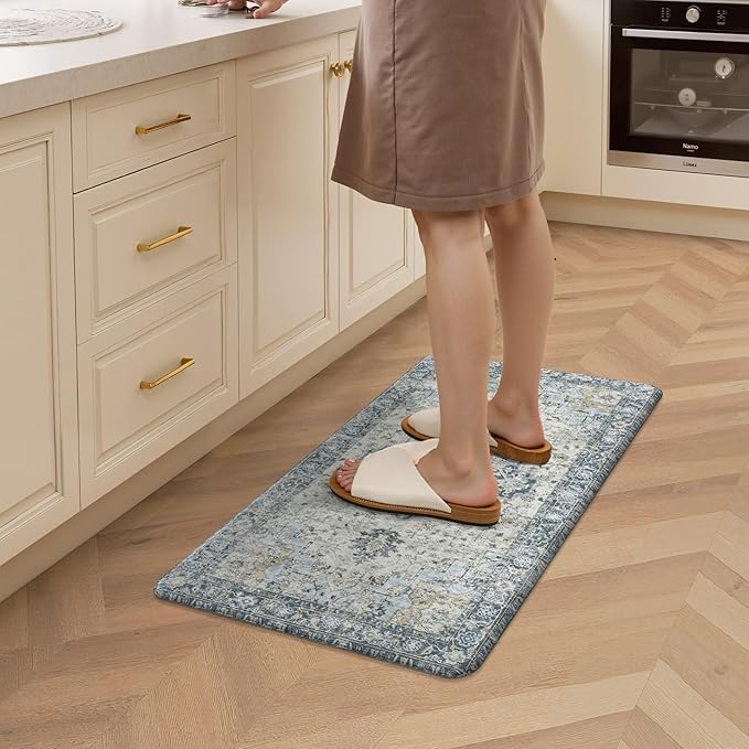 GENIMO Kitchen Mats for Floor, Washable Anti Fatigue Mat for Cushioned, 17.3"x30", Waterproof Kitchen Rugs, Non Slip Foam Comfort Standing Mat Rug for Home, Runner, Sink, Laundry, Light Blue