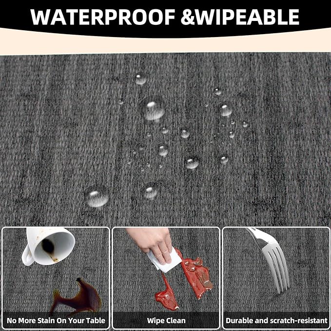 Vinyl Placemats Set of 6-12×17.7 Inch Waterproof & Heattable Placemats, Fall Faux Leather Wipeable Outdoor Table Mat for Dining, Kitchen, Indoor Outdoor Use (Grey, Wood Grain)