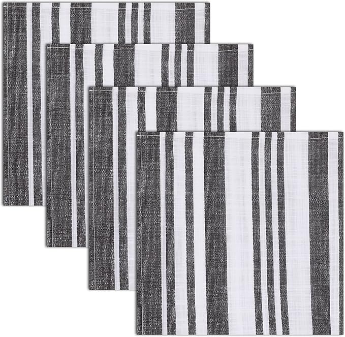RUVANTI Cloth Napkins Set of 12 Cotton 100%, 20x20 Inches Napkins Cloth Washable, Soft, Absorbent. Cotton Napkins for Parties, Christmas, Thanksgiving, Weddings, Dinner Napkins Cloth - Grey Stripes
