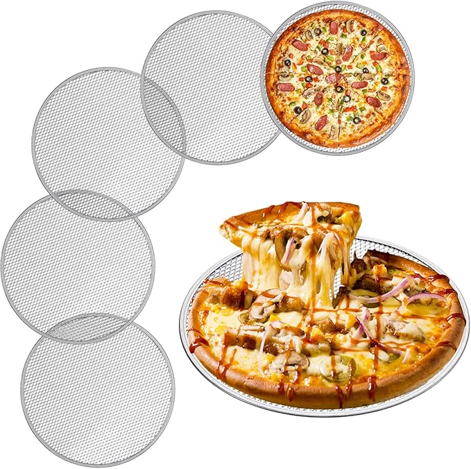 6 Pcs Aluminum Alloy Pizza Screen, 12 Inch Pizza Tray Pizza Pan for Oven Round Pizza Crisper Pan Pizza Baking Screen for Home Kitchen, BBQ, Seamless