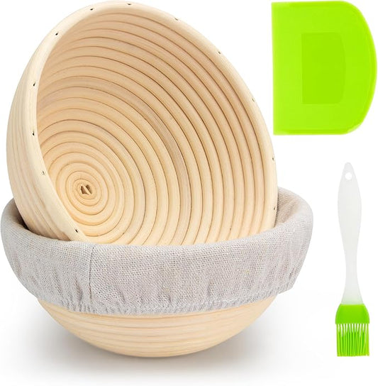 Banneton Bread Proofing Basket 7 Inch Sourdough Baking Rising Banaton Proofer Box Warmer Baskets Oval Round Bowl Cover Bowls Making Small Bulk Set of 2 Kit Supplies Tools Rattan for Home Bakers Gifts