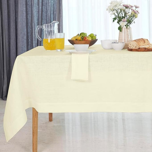 D'Moksha Homes Linen Cream Tablecloth 60 x 132 Inch - 100% Pure Linen Rectangular Tablecloth - Machine Washable Table Cloth for Summer, Fall and Halloween