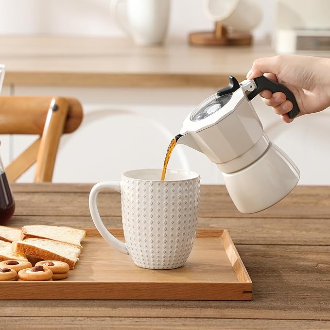 MALACASA LYDIA Coffee Mugs, 16 OZ Ceramic Mugs Set of 4 with Handle, Embossment Cups for Latte, Hot Tea, Cappuccino, Mocha, Cocoa, Dishwasher & Microwave Safe Gift Set, White