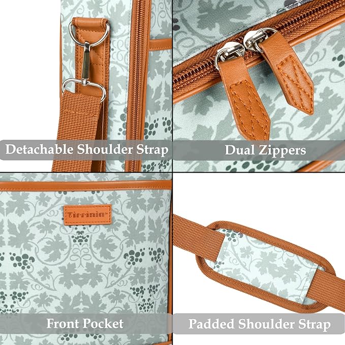 Tirrinia 2 Bottle Insulated Wine Tote Bag - Wine Tumbler Glass Cooler Carrier for BYOB Restaurants, Travel, Park, Beach - Blue & White Strap