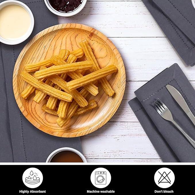 Bedding Craft Cotton Cloth Dinner Napkins Set of 12 – 18x18 Steel Grey with Hemstitched Mitered Corners – Machine Washable Reusable Napkins for Thanksgiving & Christmas