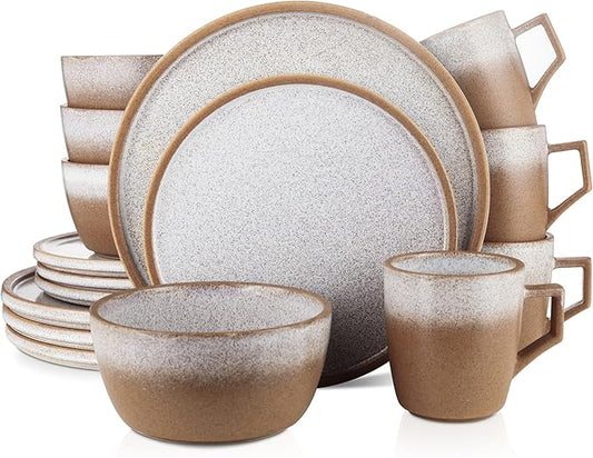 Stone Lain Vince Rustic Stoneware Reactive Glaze Dinnerware Set, Service for 4, Brown, 16 Piece