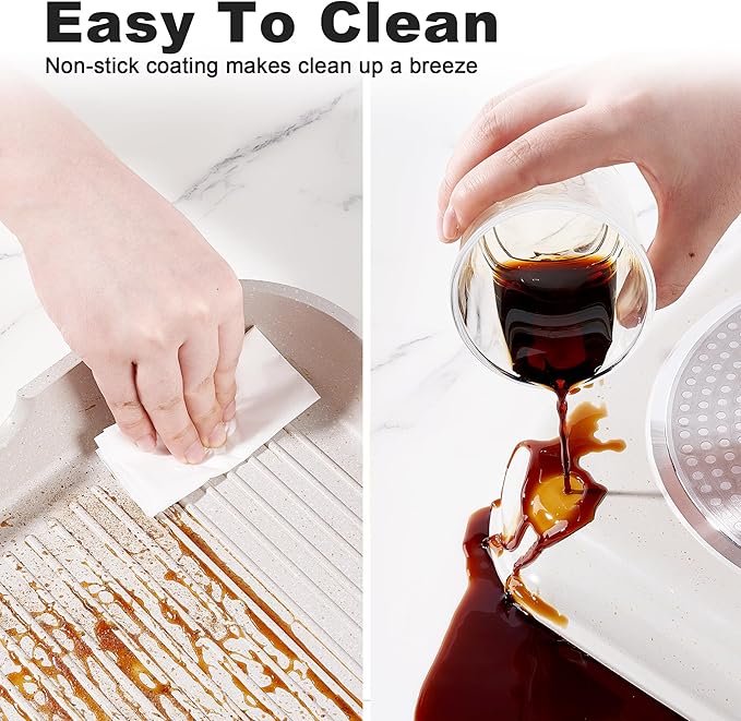 Caannasweis 20Pcs Cookware Sets, Nonstick Pots and Pans Set, Granite Induction Cookware, Non Stick Kitchen Cooking Set, Grayish White Grill Pan Set, PFOS PFOA Free